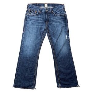 True Religion Billy Bootcut Jeans Blue Distressed Mens Size 36 Horseshoe Pocket